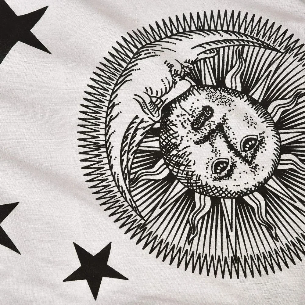NEW Cotton Tapestry Black White Sun Star Moon Celestial Universe Boho Bohemian